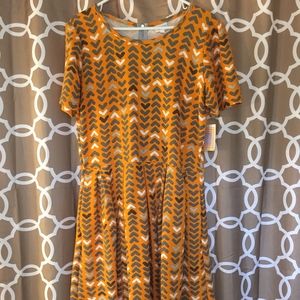 LuLaRoe orange, gray, and white Amelia (NWT)